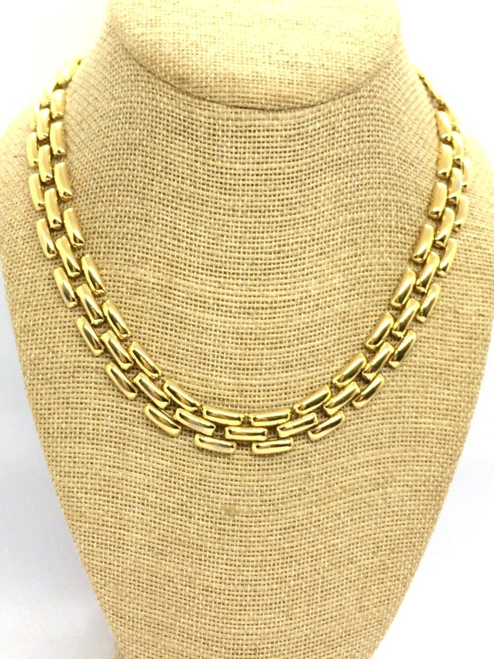 Vintage Gold Tone Necklace Chunky Panther Chain Link Collar 80s 90s 16"